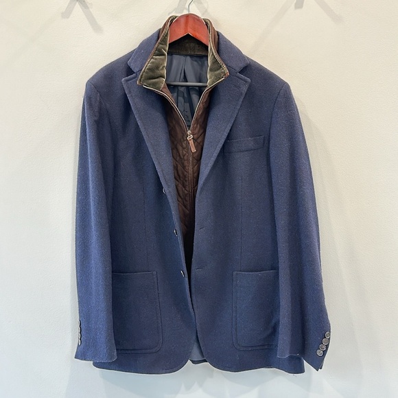 Faconnable navy men’s blazer with removable quilted detailing size 50 - Picture 2 of 11